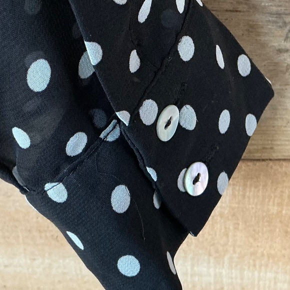 Daniel Rainn M Blouse Sheer Polka Dot Roll Tab Sleeve Pleated Front Romantic - Picture 7 of 9